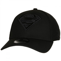 Superman Symbol Black on Black New Era 39Thirty Fitted Hat Black - £35.66 GBP