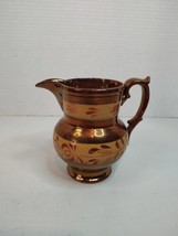 Vintage Copper Luster Lusterware Ceramic Creamer with Vine Decoration 5&quot; High - £14.70 GBP
