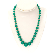 Beaded Necklace Green 18” Gold Tone Spacers Gradient Round Beads - £9.74 GBP