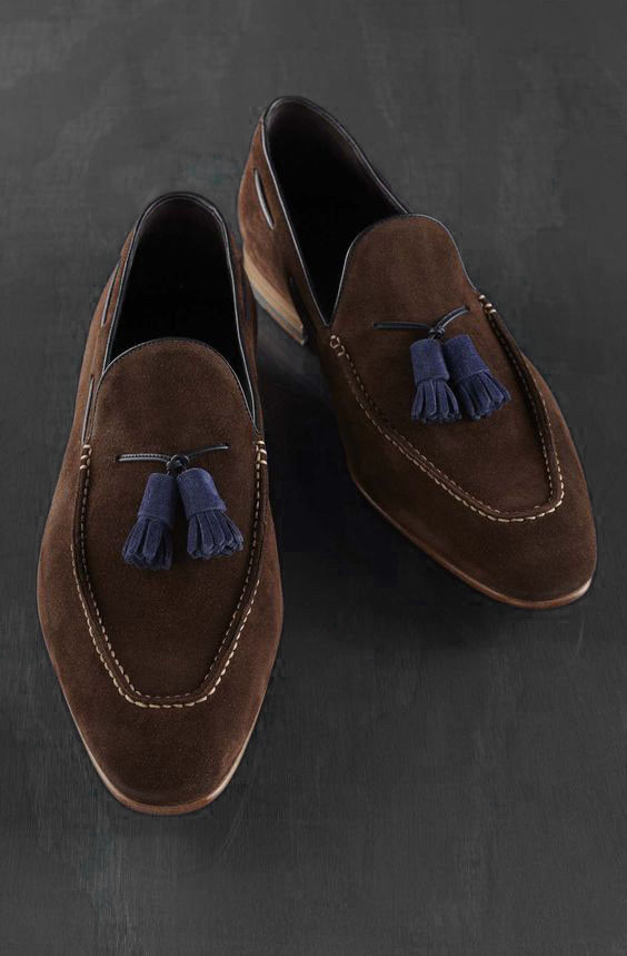 New Handmade Moccasin Brown Loafer Casual Formal Tussle Leather Shoes