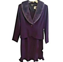 Size 6P Purple 2 Piece Faux Fur Collared Jacket Dress Washable Danny &amp; Nicole - £61.11 GBP