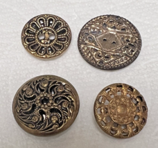 4 Antique Metal Buttons Open Circle and Star Designs w Flasher Silver Ba... - $17.44 CAD