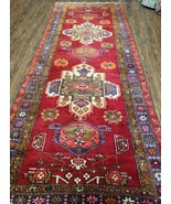 Antique Oriental Runner Rug 4.4 x 11 ft Red Colorful Vintage Tribal 11ft... - £1,165.53 GBP