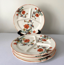 Set of 4 Vtg Divided Dinner Plates- Orange &amp; Yellow Floral Asian Look-Th... - £19.27 GBP