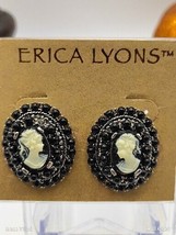Vtg Erica Lyons Clip On Cameo Black And White Beaded Earrings NOS - £9.52 GBP