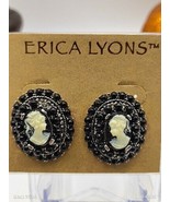 Vtg Erica Lyons Clip On Cameo Black And White Beaded Earrings NOS - £9.34 GBP
