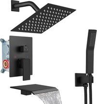 Midanya Rain Shower System Tub Shower Faucet Set Square, 8 Inch Matte Black - $160.91