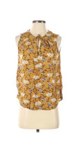 Old Navy Sz Small  Tie Front Blouse Rayon Gold Floral Sleeveless Elegant - £20.62 GBP