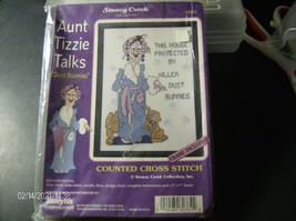 NIP Aunt Tizzie Talks Dust Bunnies Stoney Creek Counted Cross Stitch Kit w/Frame - $9.79