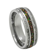 Opal Tungsten Ring with Meteorite Inlay for Wedding Band or Gift Size 7 ... - £69.82 GBP