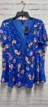 Torrid Womens Blouse Top Blue Floral Lined Short Sleeve Flowy Lace 0 L New - £14.99 GBP