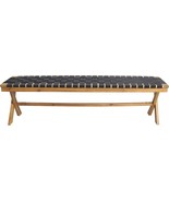 Jeffery Outdoor Bench, Black And Teak, Acacia Wood With Rope Seating. - £125.88 GBP