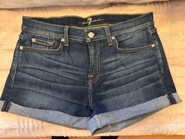 7 For All Mankind Denim Shorts Women&#39;s 29 Blue Mid Rise Cuff Distressed ... - £11.72 GBP