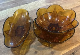 Vintage 3 Piece Set Indiana Glass Dark Amber Autumn Leaves Scalloped Edg... - $375.15 MXN
