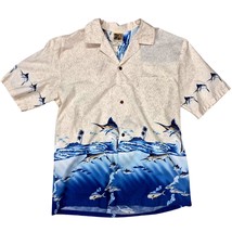 Vtg 80s Winnie Fashion 100% Cotton Hawaiian Sailfish Theme Cream/Blue Sz XL - $44.55
