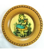 Vintage Hummel Wood Wall Plaque 6.5&quot; Round School Girl w/ Puppy Red &amp; Bl... - £7.85 GBP