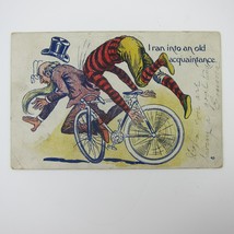 Postcard Bicycle Rider Runs Over Old Man Bike Riding Cmic Humor Antique ... - $9.99