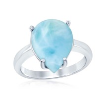 Sterling Silver Four-Prong Teardrop Larimar Ring - £57.08 GBP