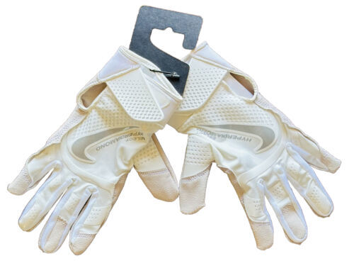 NEW Nike HyperDiamond Select Batting Gloves Softball White Silver Women's Size L - £31.64 GBP
