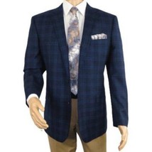 Men's Soft Wool Cashmere Sport Coat English Plaid Window Pane 556-11 Navy Renoir image 3