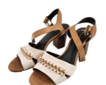 Coach New York Phoebe Brown Leather Open Toe Heel Sandals Womens 6 Chain... - $48.19