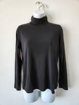 Nwt Eileen Fisher Black Stretch Silk Jersey Scrunch Neck Long Sleeve Top Small - £90.62 GBP