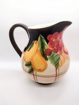 Vintage Zrike Everyday Jane Adams Ceramic Pitcher Handpainted Fruit Plaid 7&quot; - £15.50 GBP