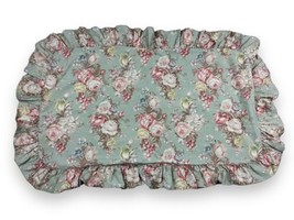 Vtg Ralph Lauren Charlotte King Ruffled Pillow Sham Cotton Green Floral Roses - £43.14 GBP