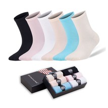 Bamboo Crew Socks for Women Size 6-9 Reinforced Toe 6 Pairs with Gift Box - £17.92 GBP