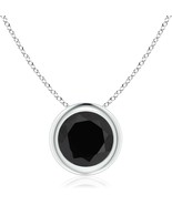 Black Onyx Solitaire Bezel Pendant Slider Necklace in Solid Sterling Silver - $42.77