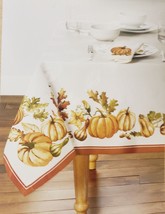 1 Fabric Tablecloth, 60&quot;x120&quot; Oblong (10- 12 Ppl) Fall,Harvest,Pumpkin Border,Lp - £23.34 GBP