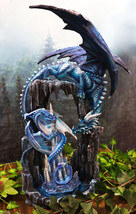 Ebros 20&quot;H Blue Frozen Dragon On Cavern With Wyrmling By Ice Stalagmite ... - $169.99