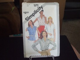 Simplicity 5172 Misses Shirts Pattern - Size 16 Bust 38 - $8.64