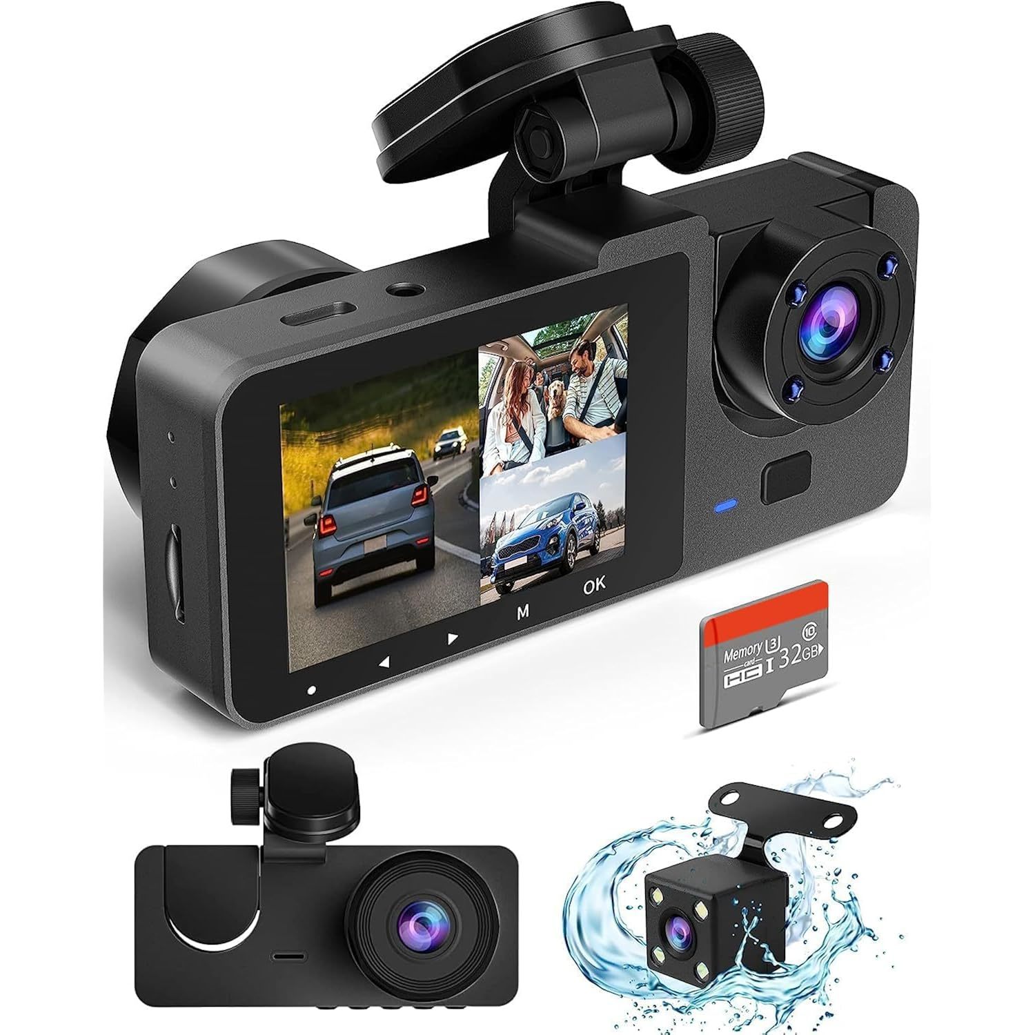 Dash Camera For Cars,4K Full Uhd Car Camera Front Rear With Free 32Gb Sd Card,Bu