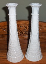 2X Anchor Hocking 9&quot; White Milk Glass Stars &amp; Bars Bud Vase Wedding Shower Party - £8.78 GBP