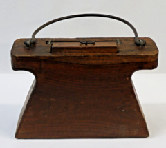 Original Old Carved Antique Wooden Lantern Oil Pot With Metal Handle - £27.96 GBP
