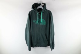 Vtg The North Face Mens Medium Faded Big Logo Spell Out Full Zip Hoodie Green - $59.35