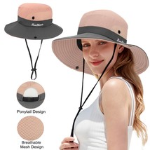 Women Sun Hat Summer Bucket Wide Brim Ponytail Boonie Uv Protection Fishing Cap - £15.22 GBP