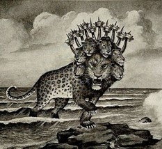 1935 The Ten Horned Beast Seven Heads Sea Monster Religious Art Print DW... - £44.84 GBP