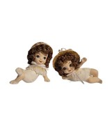 Vtg 2 Ceramic Posing Doll Figurines White Swimsuits Brunette Doll Hair S... - £31.31 GBP