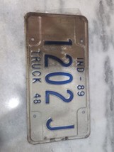 Vintage 1989 Indiana Truck 48 License Plate 1202J Expired Blue Text - $11.88