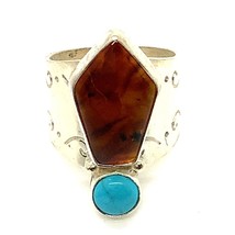 Vtg Sterling Silver Jay King DTR Mine Finds Baltic Amber Turquoise Ring Size 6 - £38.76 GBP