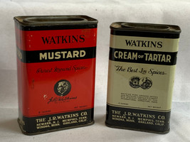 Vtg J.R. Watkins Co USA Tin Can Lot Watkins 4 Oz Cream of Tartar &amp; 3 Oz Mustard - £31.10 GBP