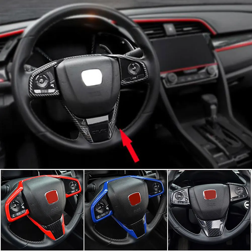 3PCS Carbon Fiber Style Car Steering Wheel Frame Cover Trim Stickers For Honda - £15.37 GBP