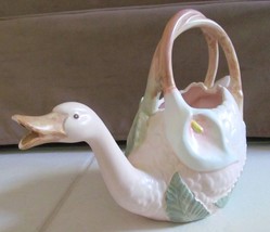 Fitz &amp; Floyd 1988 Porcelain Ceramic Swan Pitcher Art Home Deco 56 Oz Handles Vtg - £95.89 GBP