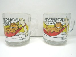 2 VTG Garfield Coffee Mug Anchor Hocking McDonalds Glass Cup Jim Davis Odie 1978 - $24.42