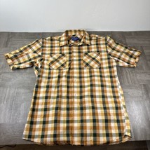 Pendleton Shirt Mens Medium Yellow Orange Plaid Surf Seaside Short Sleeve - £9.63 GBP
