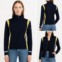 VTG Burberry Golf Italy Knit Track Jacket Navy Yellow Stripe  Y2K Sportc... - $179.95