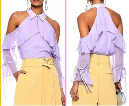 Alice + Olivia 100% Silk Blayne Ruffled Cold-Shoulder Blouse Sz.-XS Lilac - £63.93 GBP