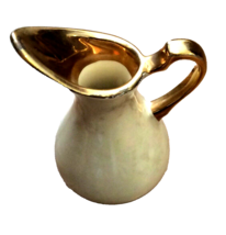 Small Pitcher white Ivory gold trim iridescent 4.25” Vintage - $8.91
